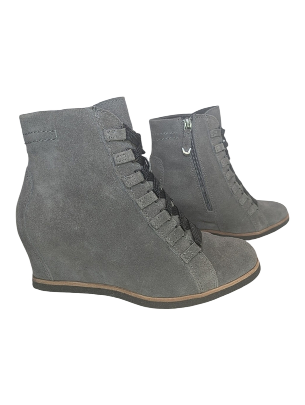 Earth Kalmar Genuine Suede Lace Up Wedge Ankle Booties Gray Grey 6.5